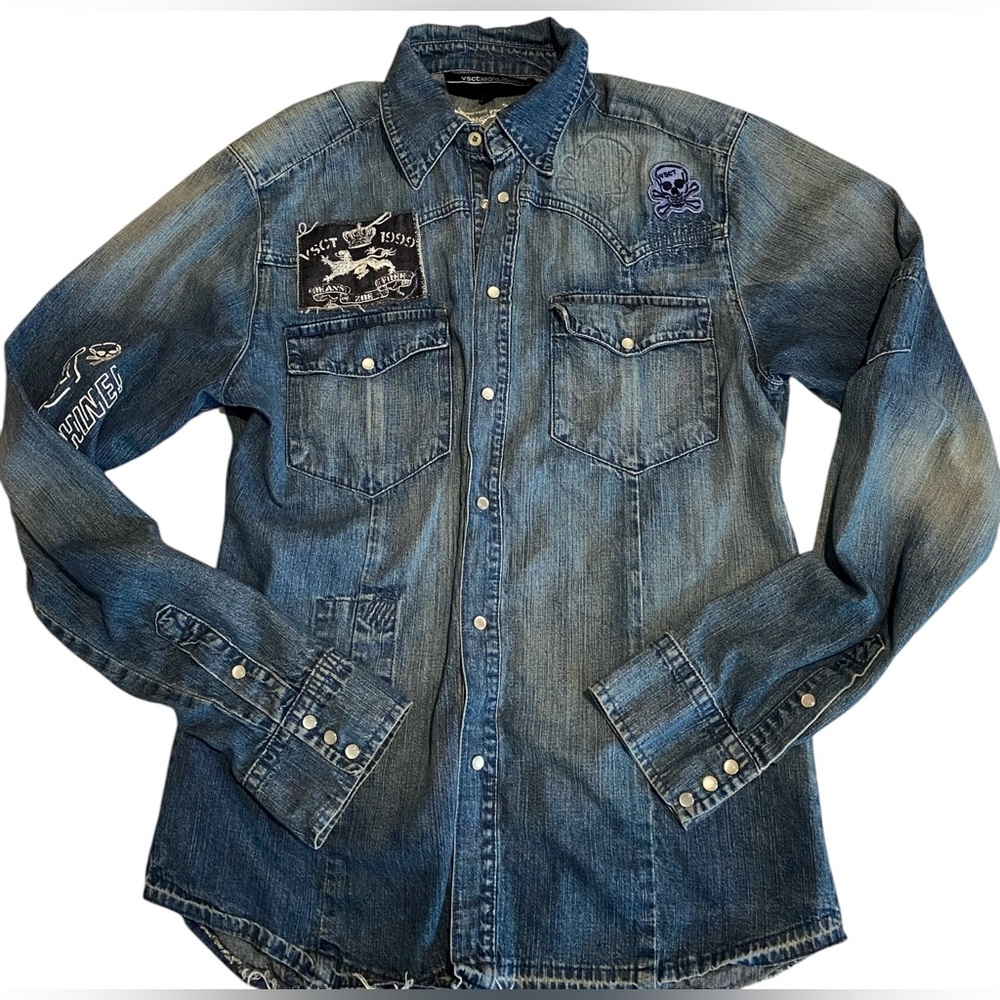 VSCT | Vintage Men’s VSCT Denim Shirt with Logo Patches | Clubwear | Y2K EUC L. - Picture 3 of 13